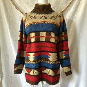 Vintage Southwestern Liz Sport Tribal Turtleneck Sweater